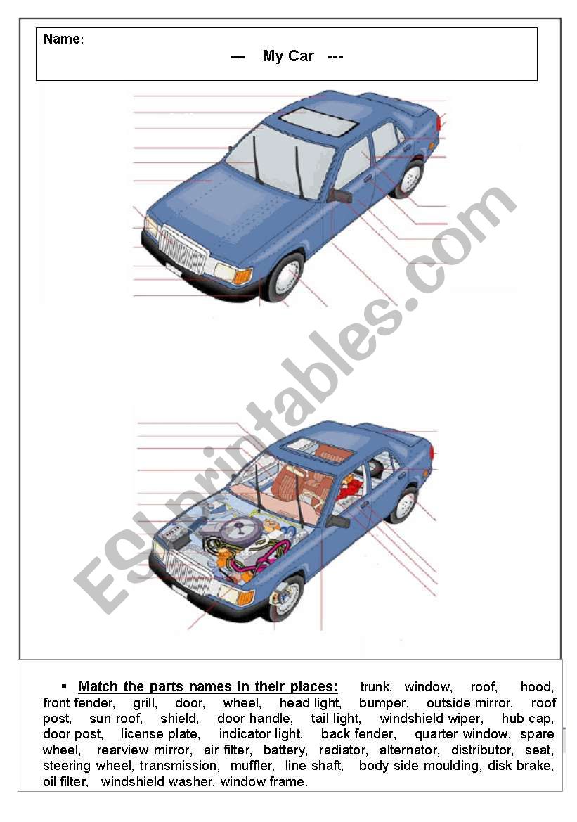 Parts of The Car worksheet