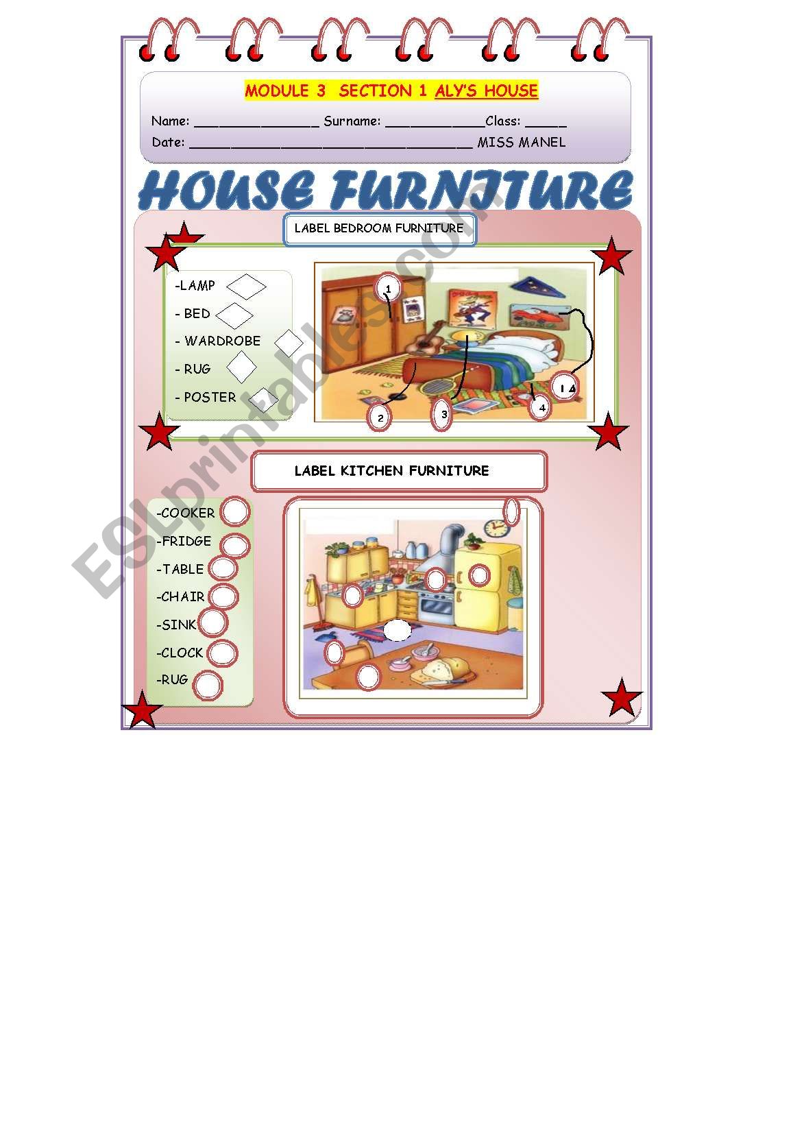 house furniture worksheet