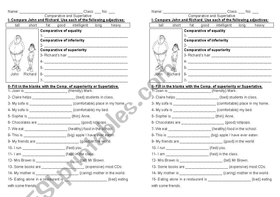 comparatives superlatives worksheet