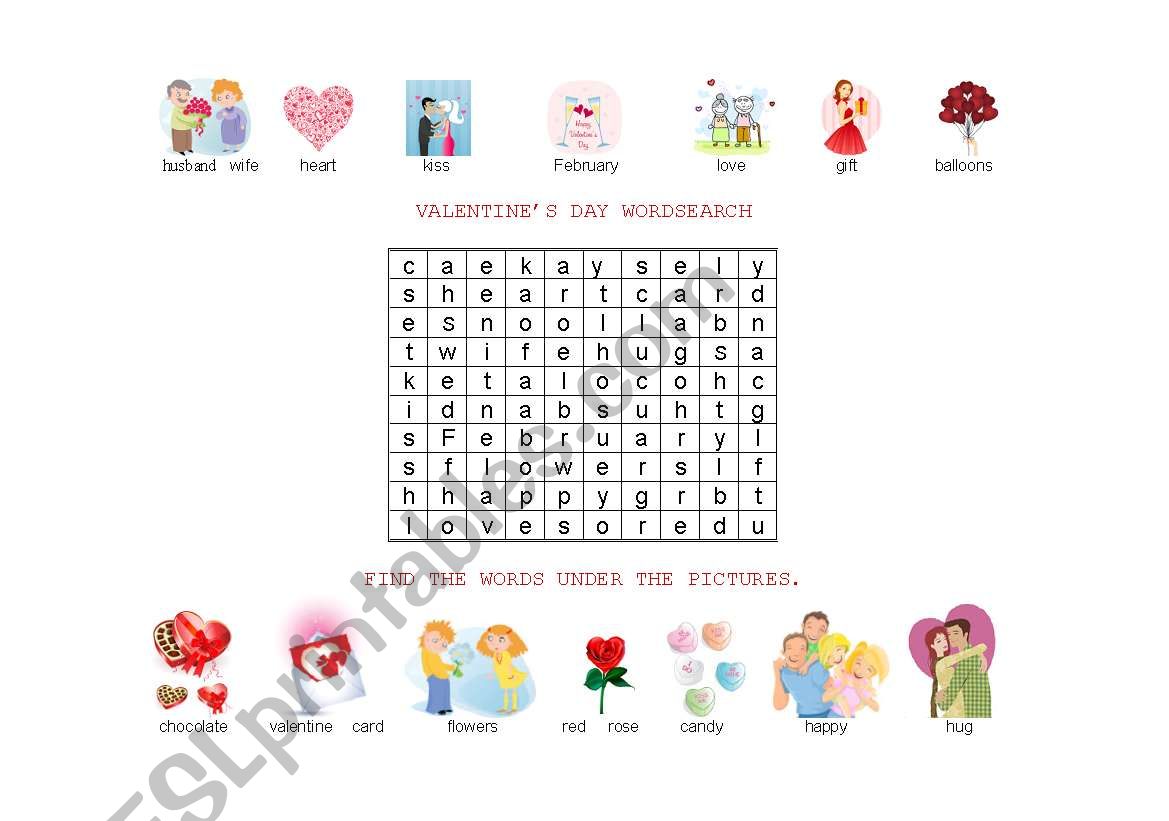 Valentines Day Wordsearch worksheet