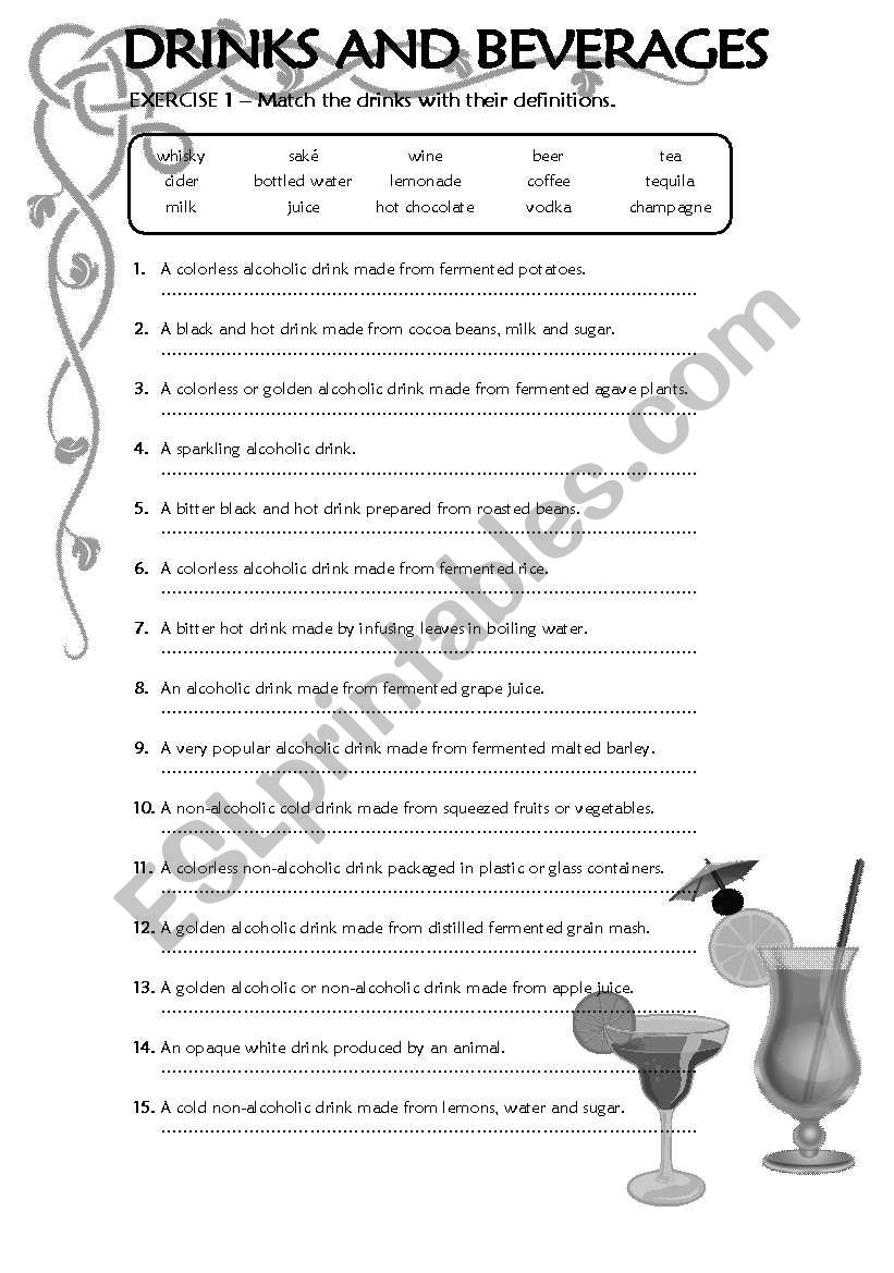 Drinks and Beverages worksheet