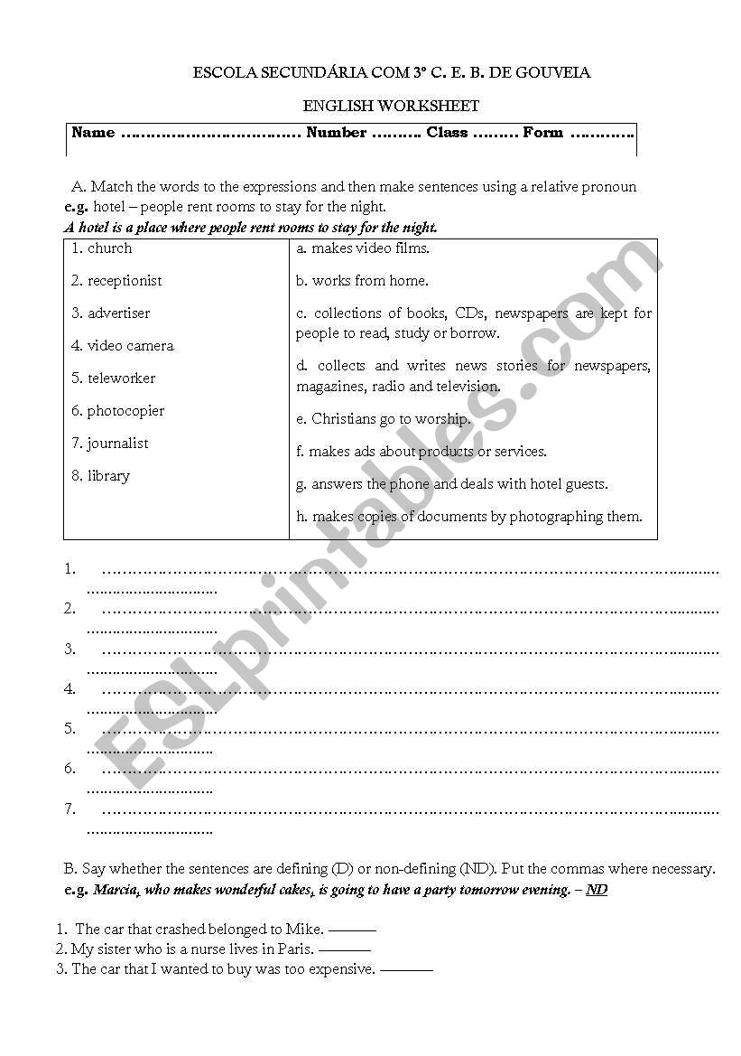 relative clauses worksheet