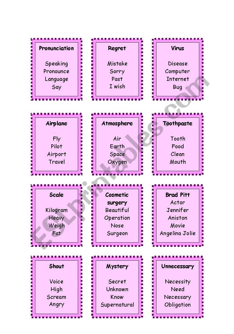 Taboo cards (6 pages) worksheet
