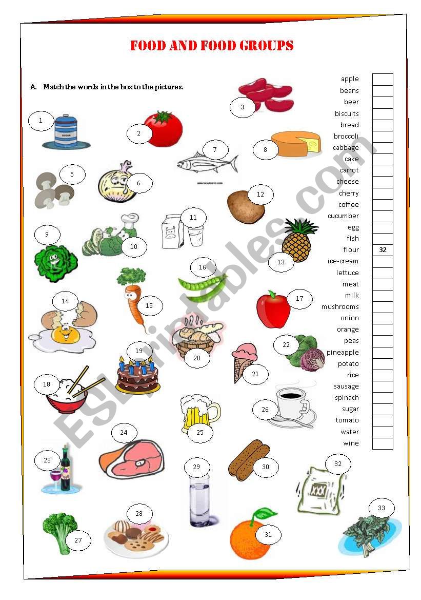 Food and food groups worksheet