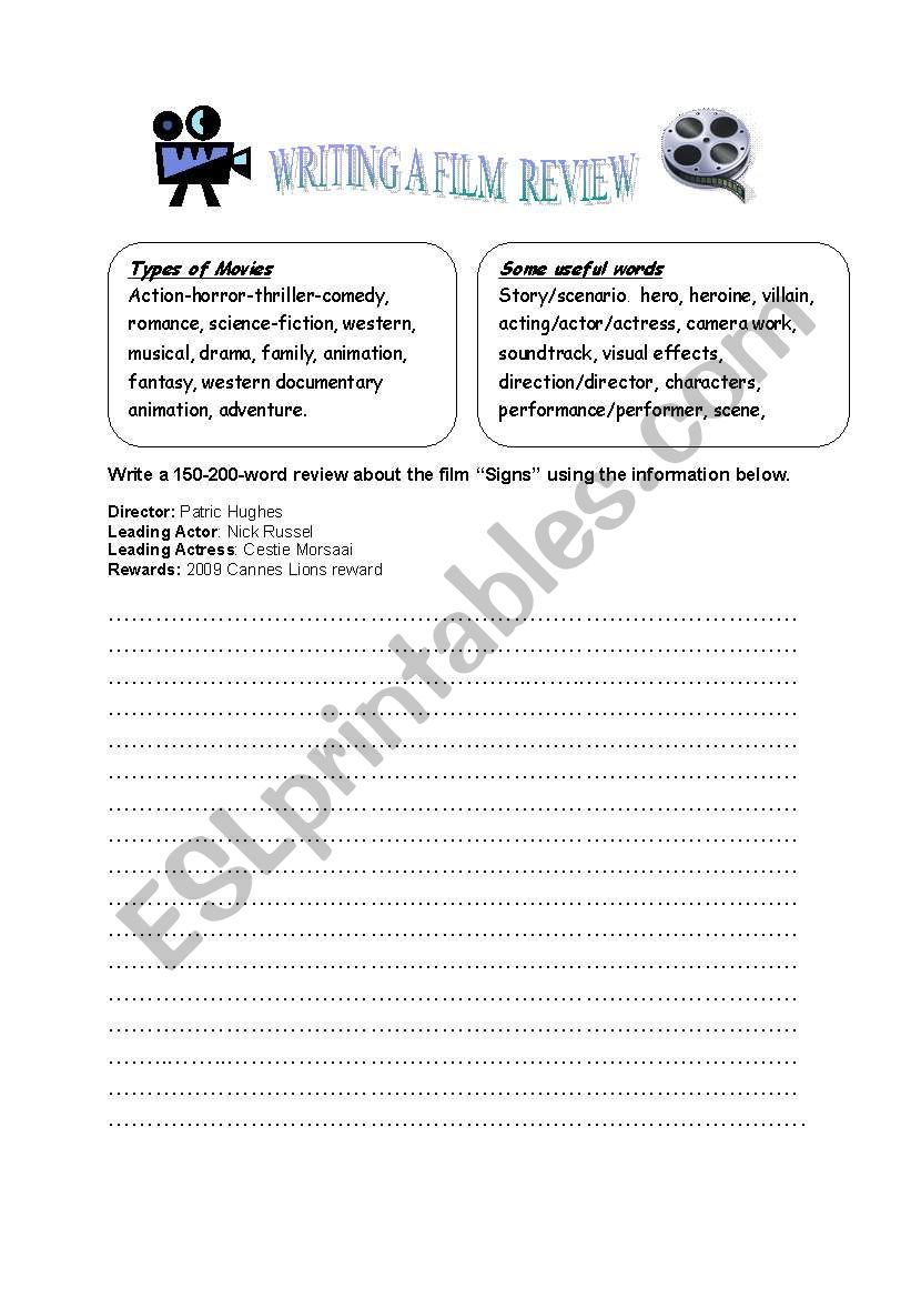 Film review Worksheet worksheet