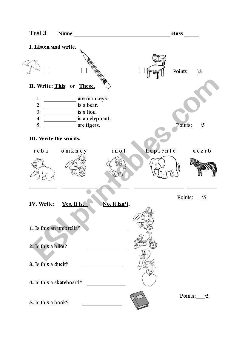 Test  for 2nd grade worksheet