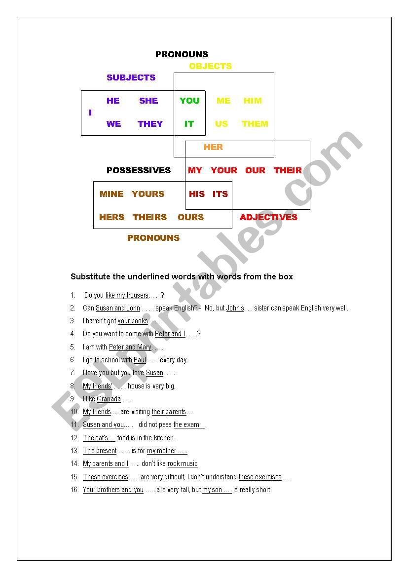 pronouns and possessives worksheet