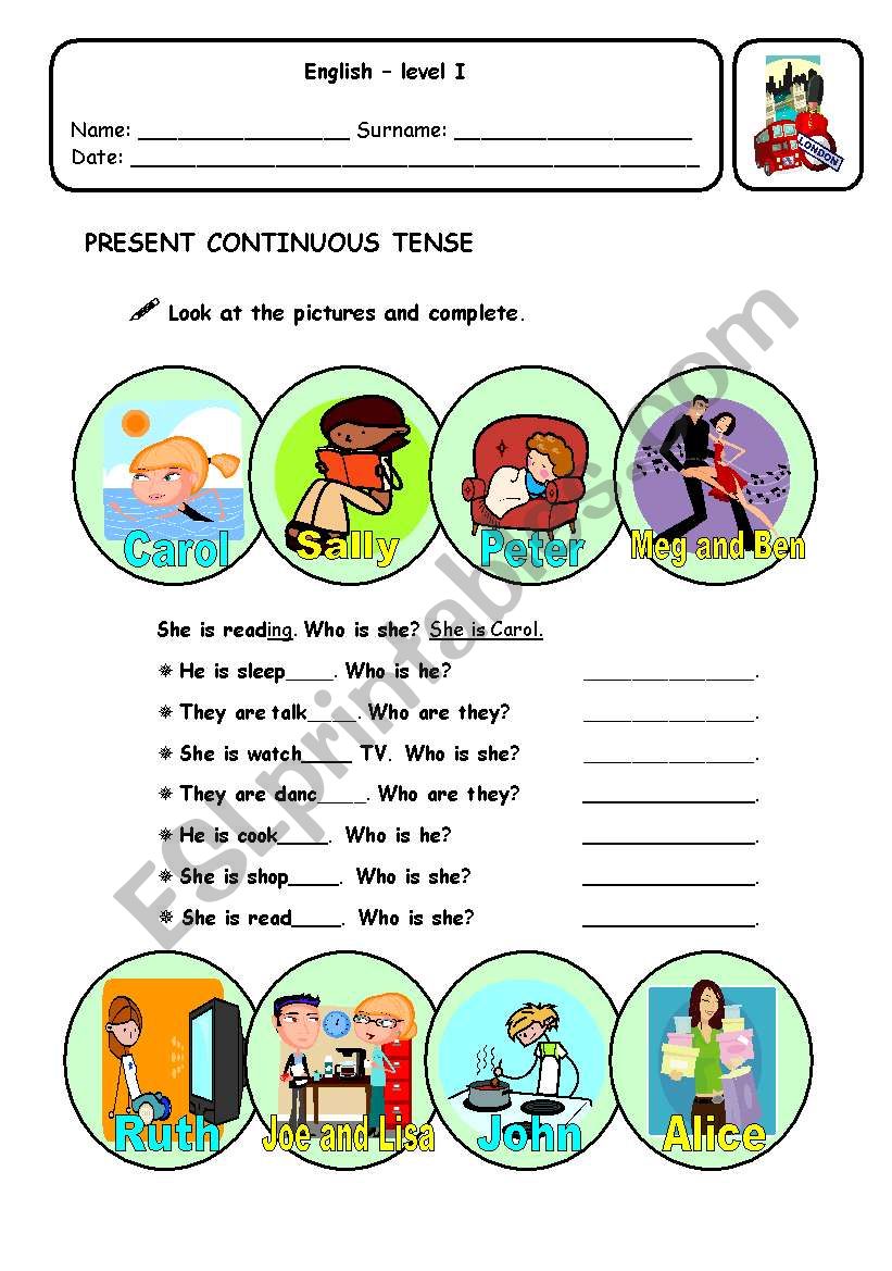 PRESENT CONTINUOUS TENSE worksheet