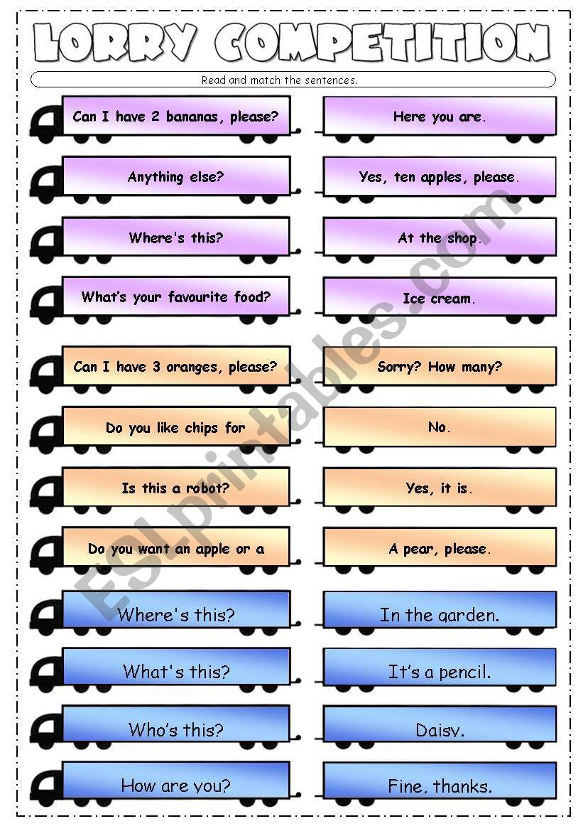 Lorry Competition worksheet