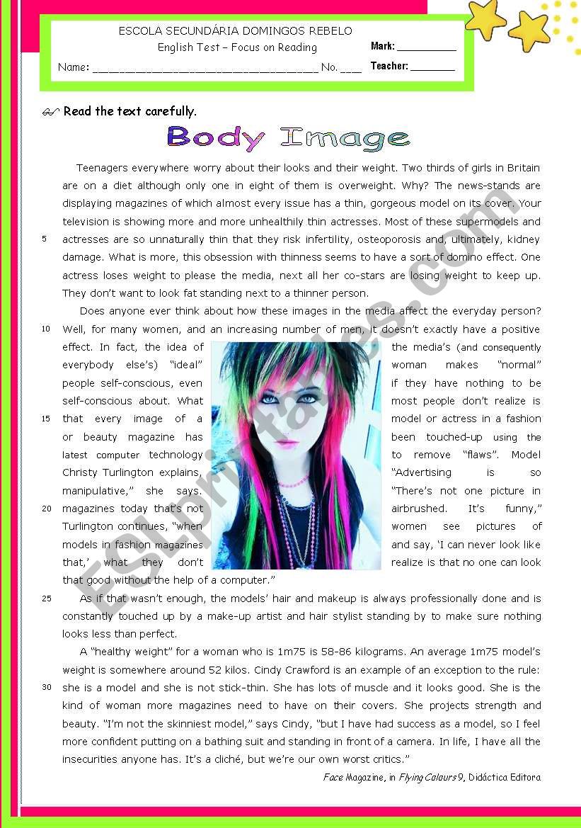 Body Image - The Influence of the Media: Reading ws for Upper Intermediate & Lower Advanced stds.