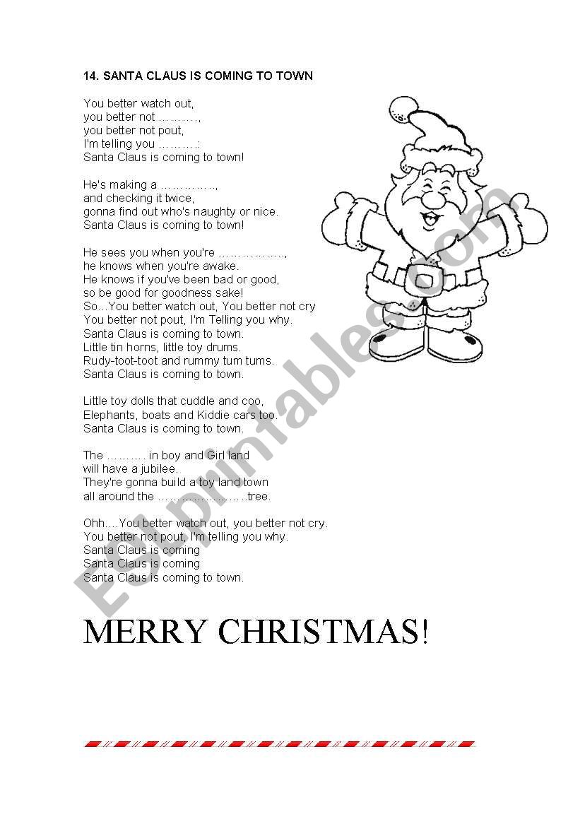 SANTA CLAUS IS COMING TOWN worksheet