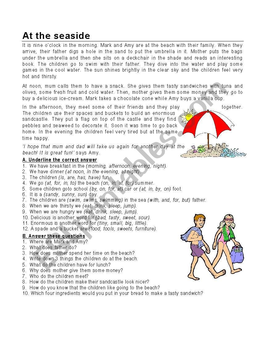 At the seaside worksheet