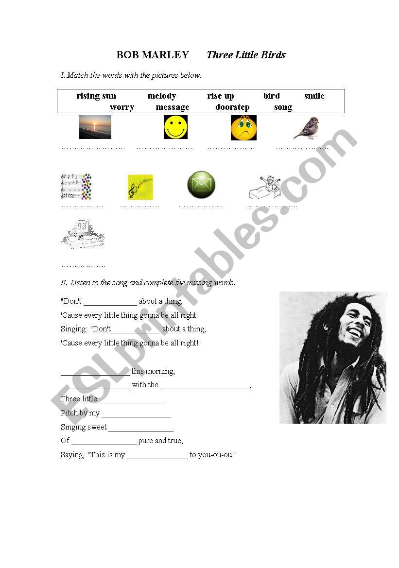 Bob Marley Three Little Birds worksheet