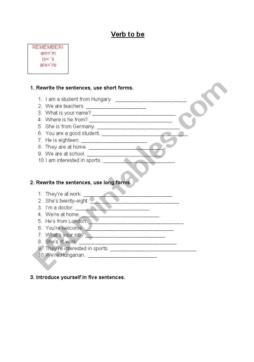 Verb to be worksheet