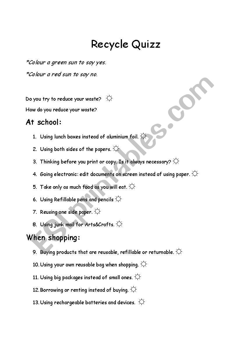 Let´s think about RECYCLE worksheet