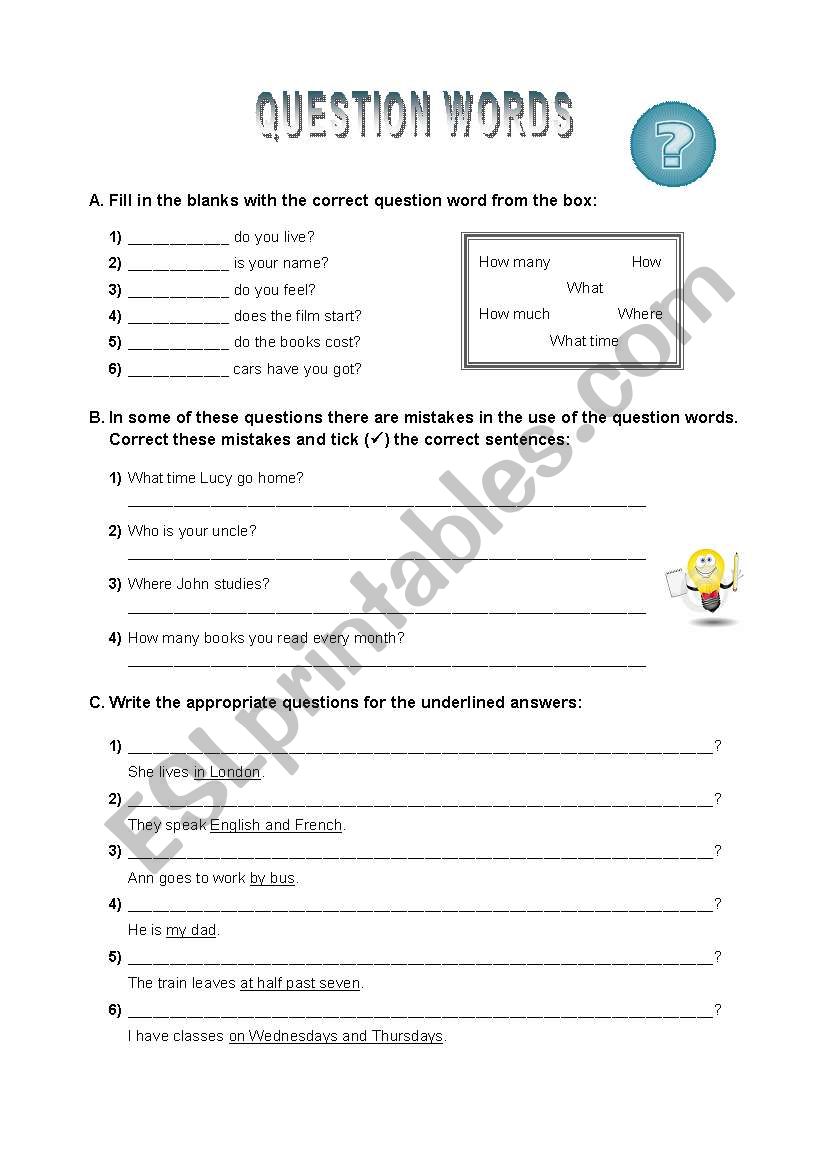 Question Words worksheet worksheet