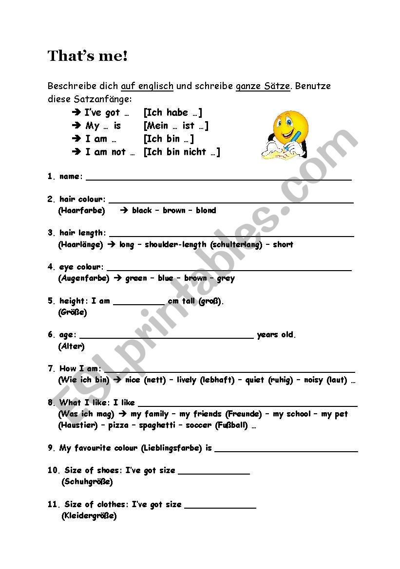 Thats me! worksheet