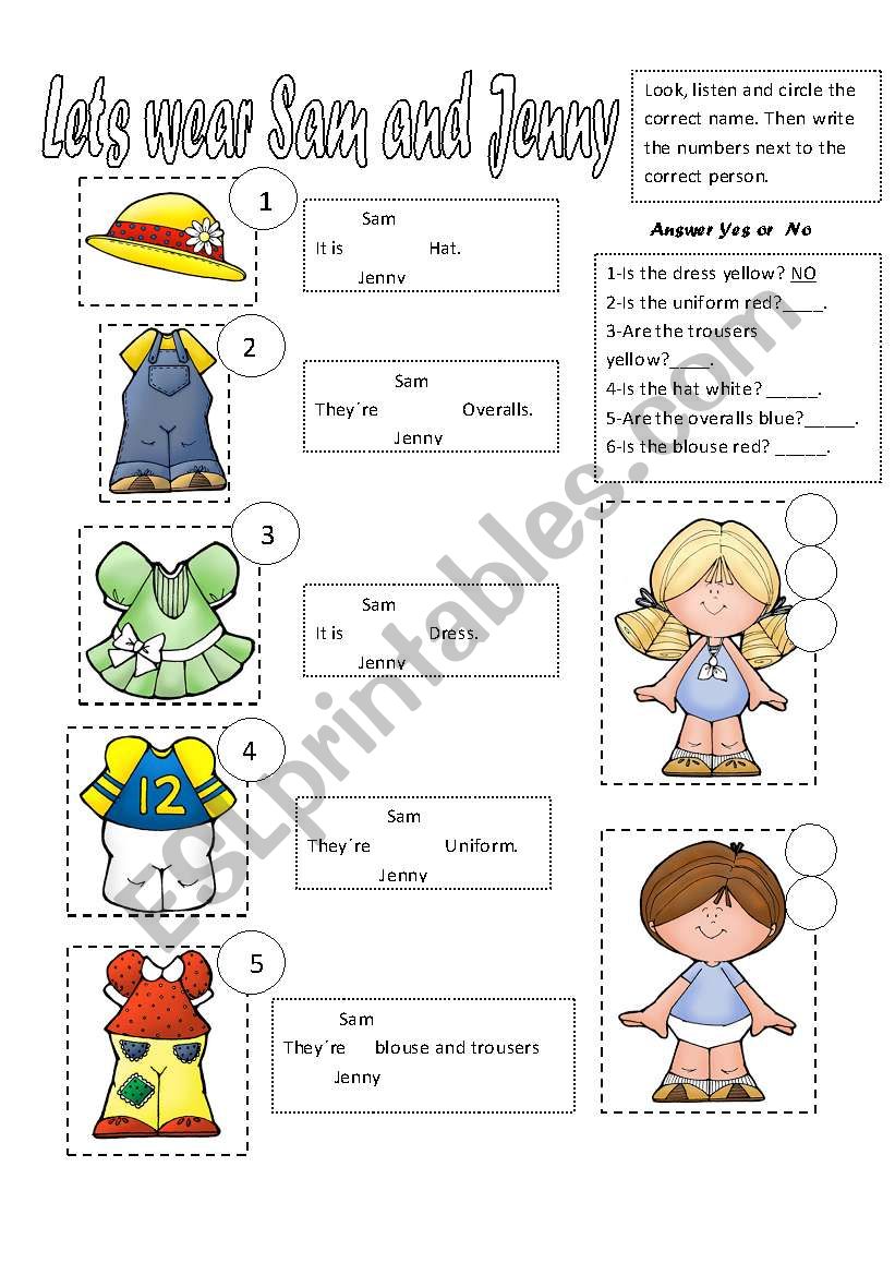 LETS WEAR SAM AND JENNY worksheet