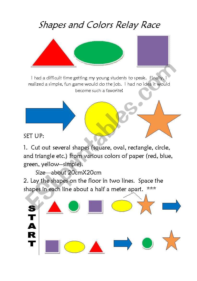 Shapes and Colors Relay Race worksheet