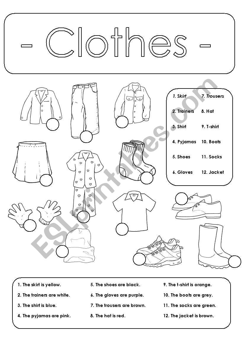 Number and colour the clothes worksheet