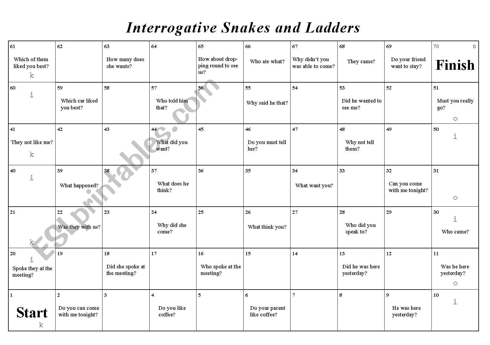Interrogative Snakes & Ladders