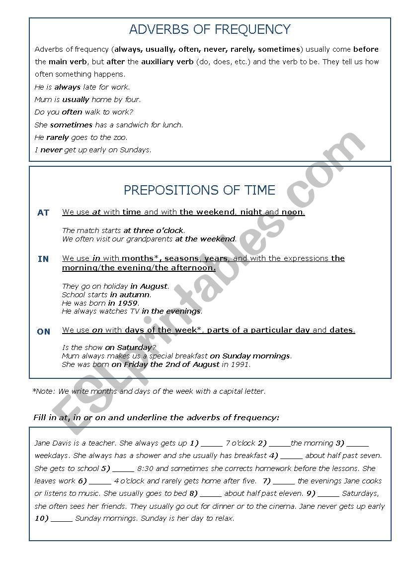 Adverbs of frequency and prepositions of time