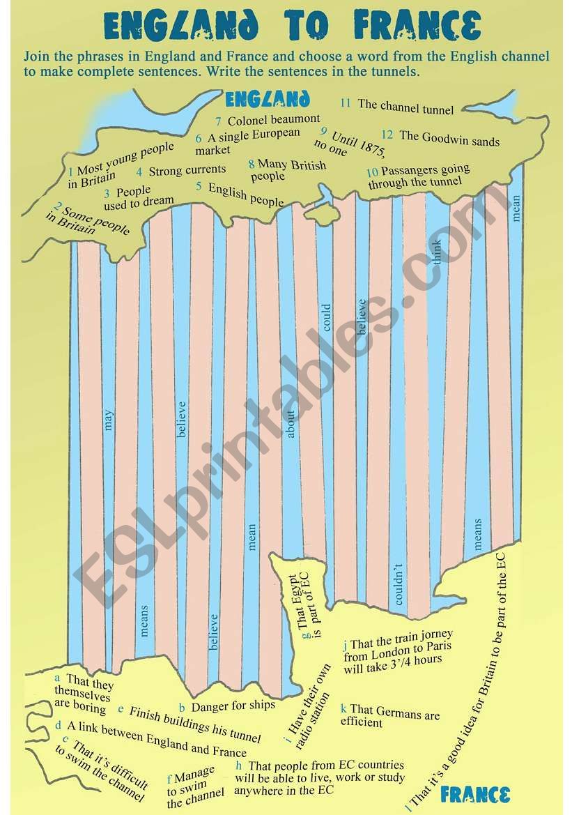 England to France worksheet