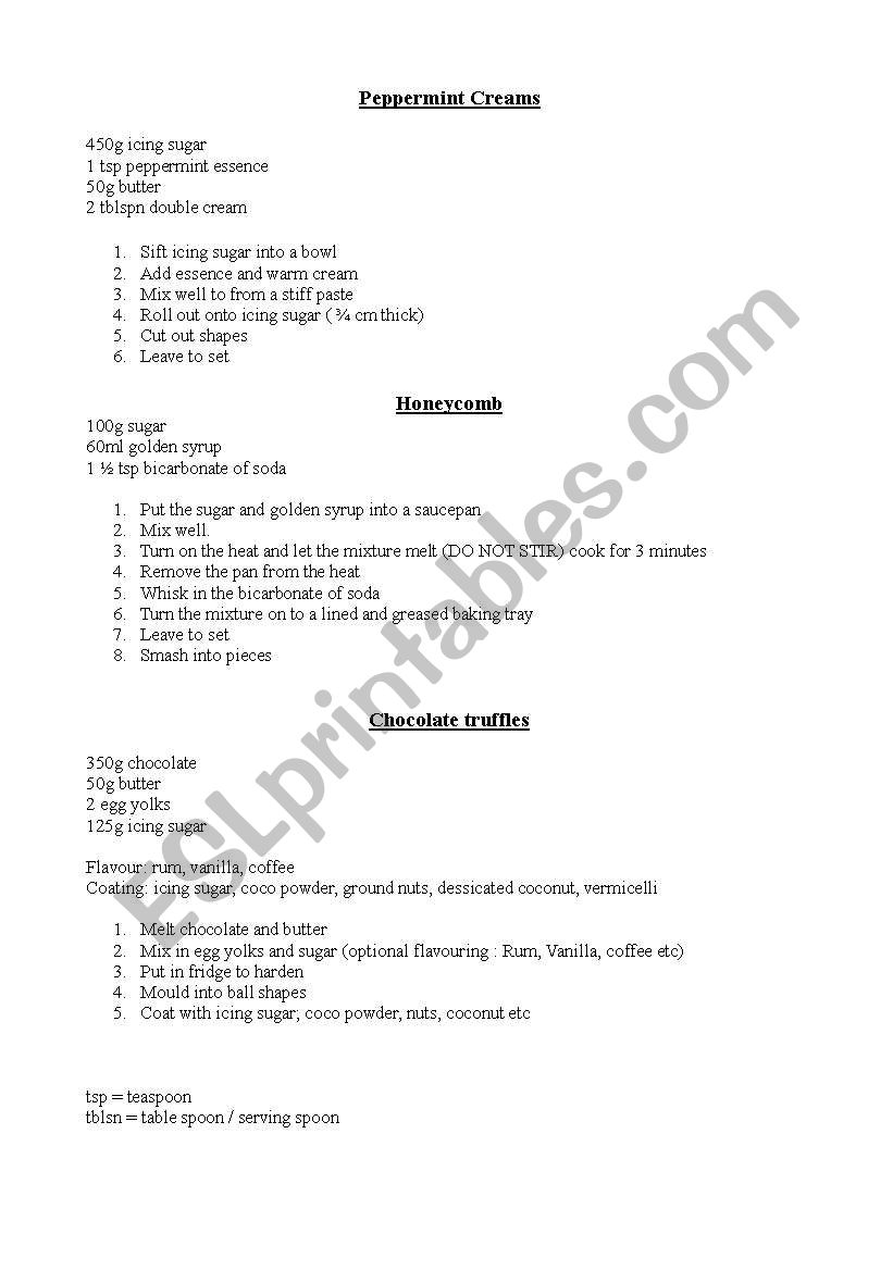 Simple, no bake cooking worksheet