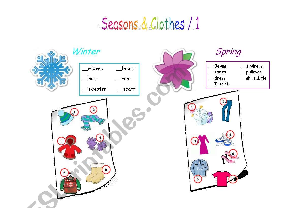 seasons & clothes / 1 worksheet