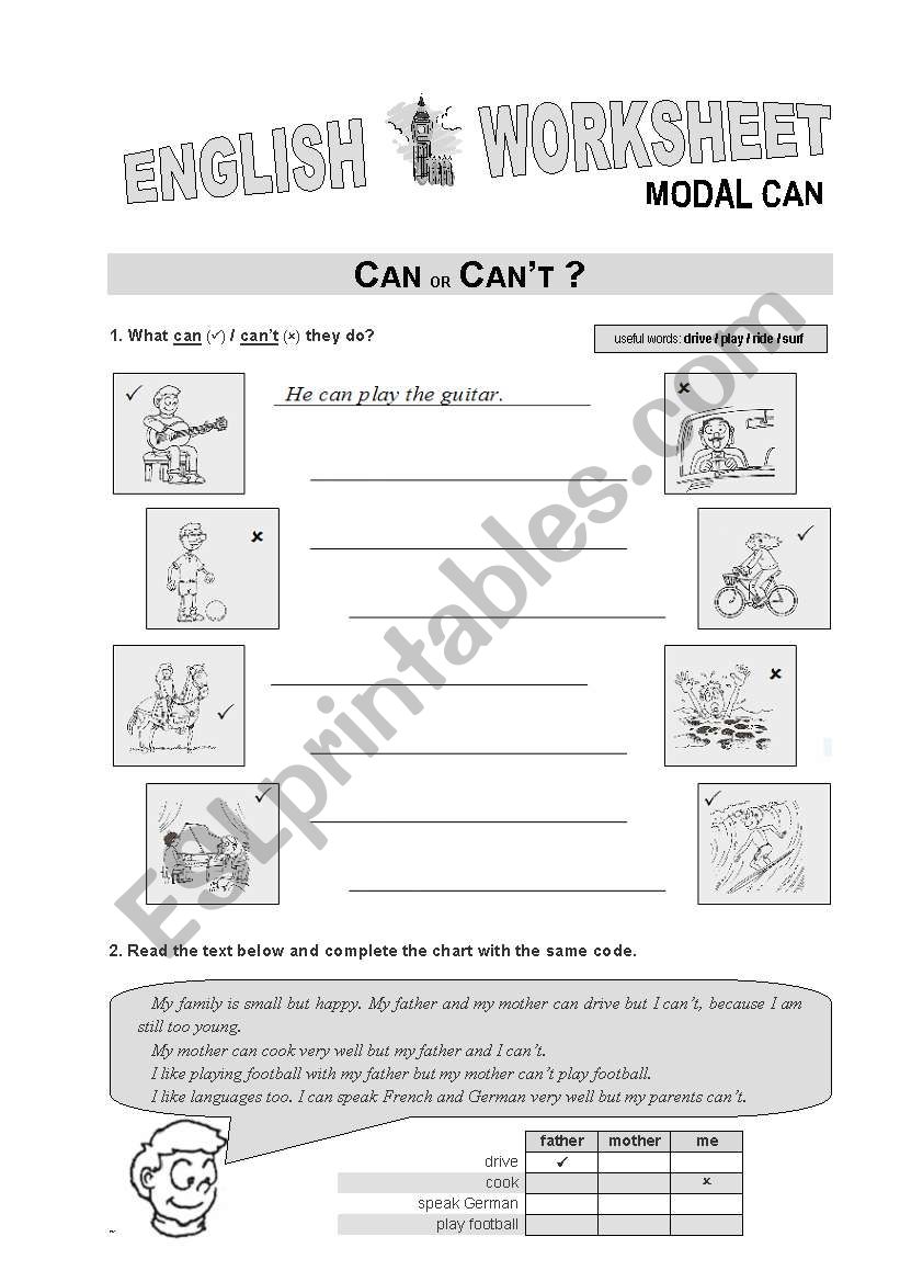 CAN or CANT worksheet