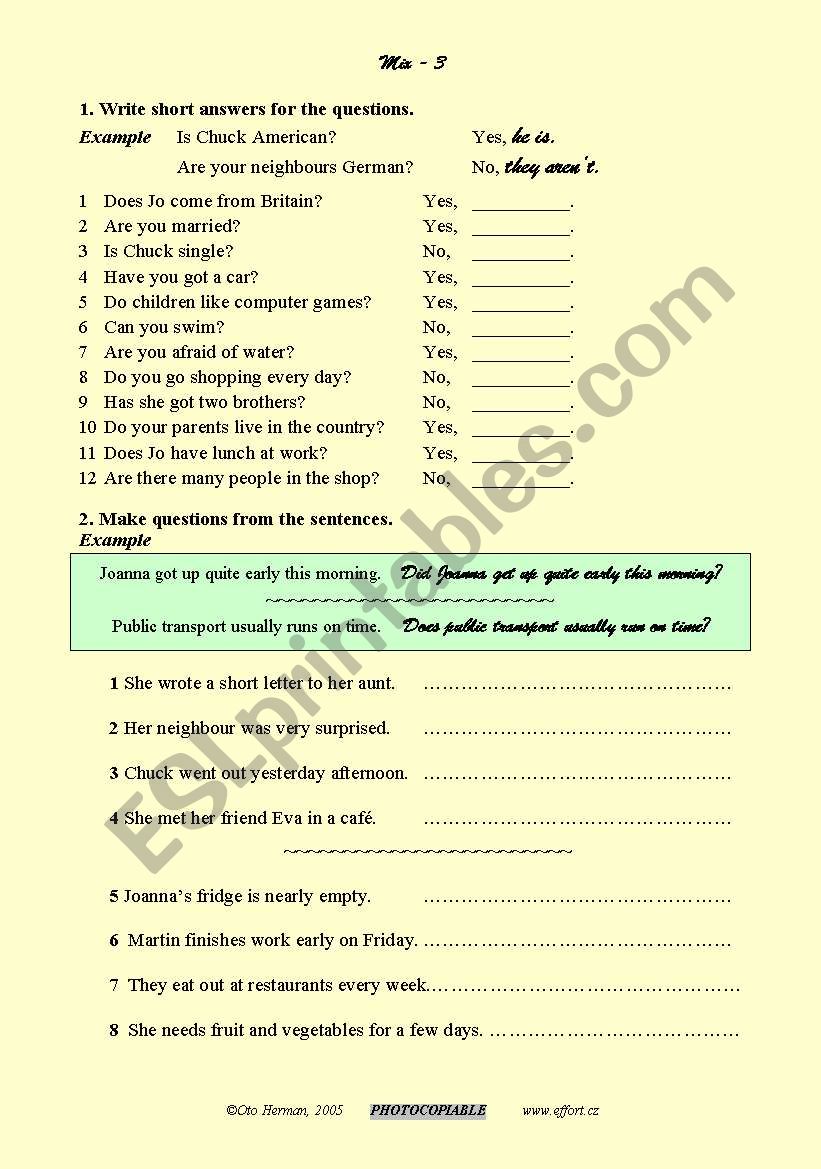 Mix 3  worksheet