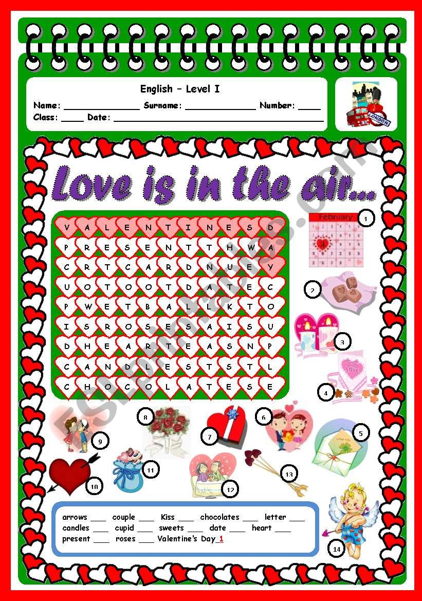 LOVE IS IN THE AIR worksheet