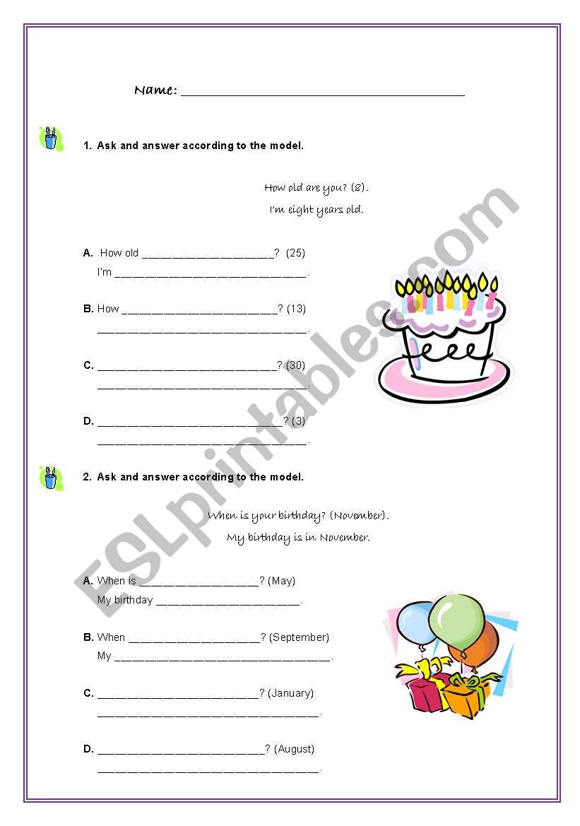 Birthday worksheet