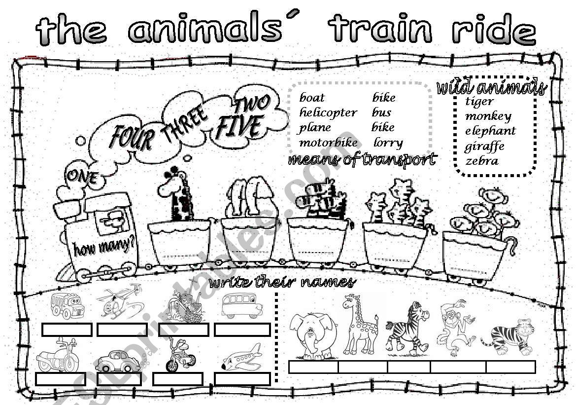 THE ANIMALS TRAIN RIDE worksheet