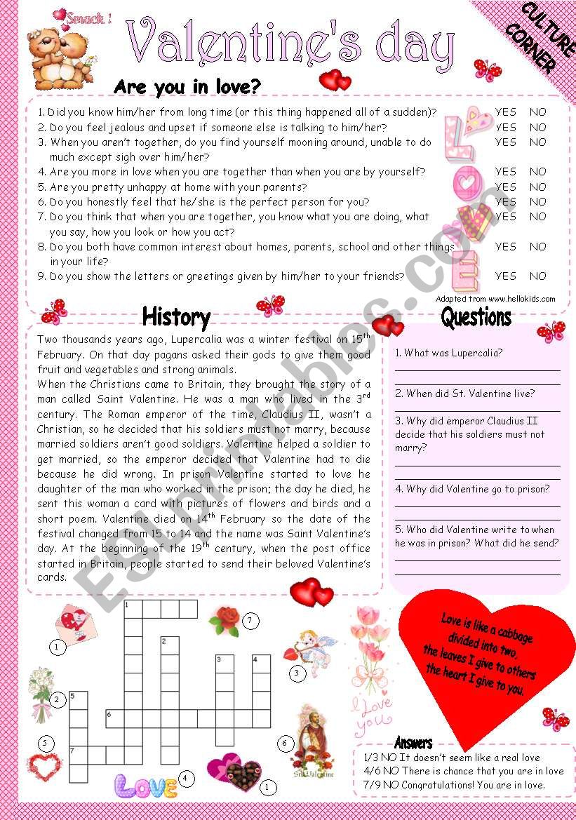 VALENTINEÂ´S DAY worksheet