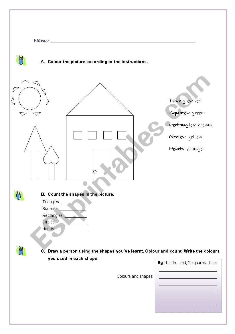 Shapes Worksheet - colouring and counting
