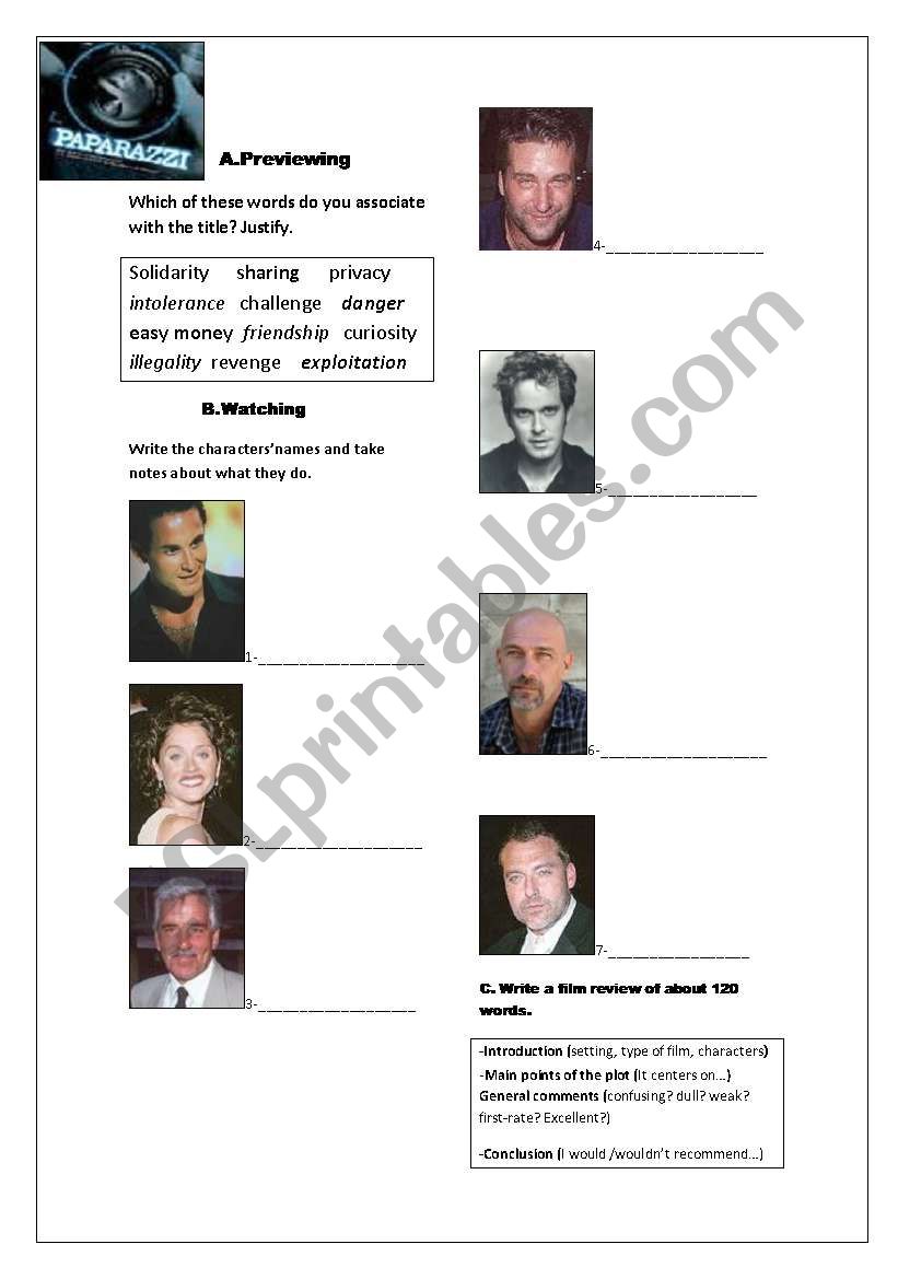 Film PAPARAZZI_THE MEDIA worksheet