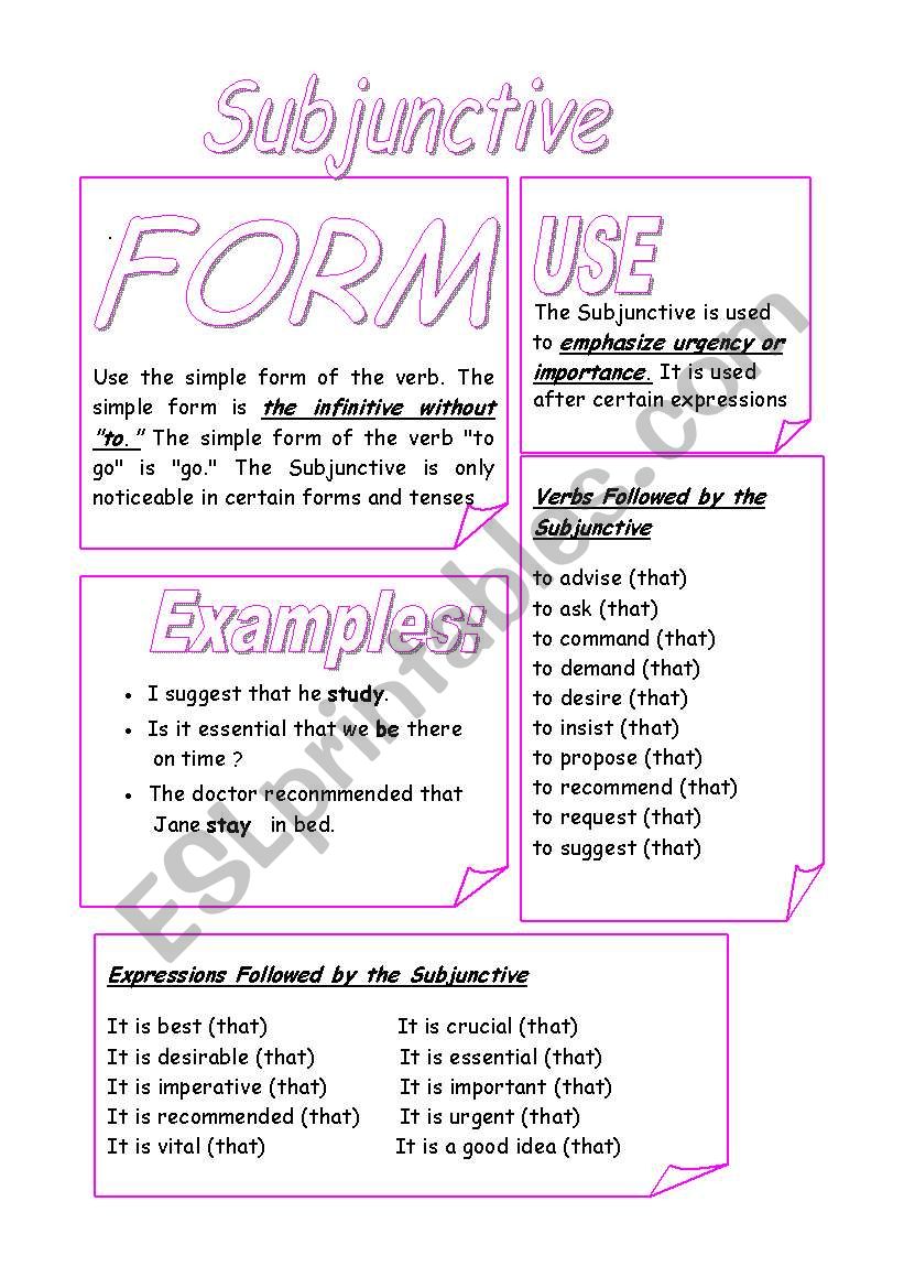 Subjunctive worksheet