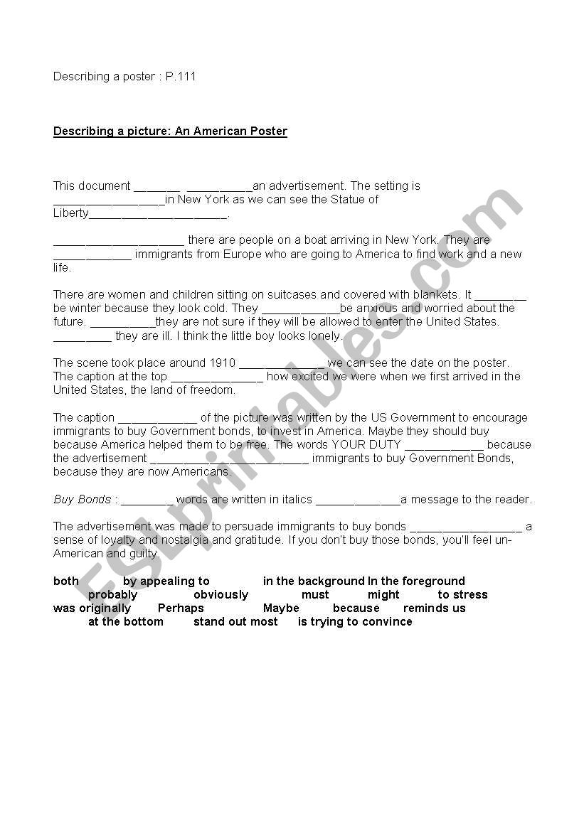 Describing a Poster worksheet