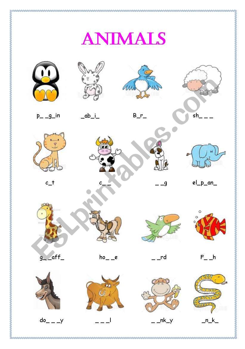 ANIMALS worksheet