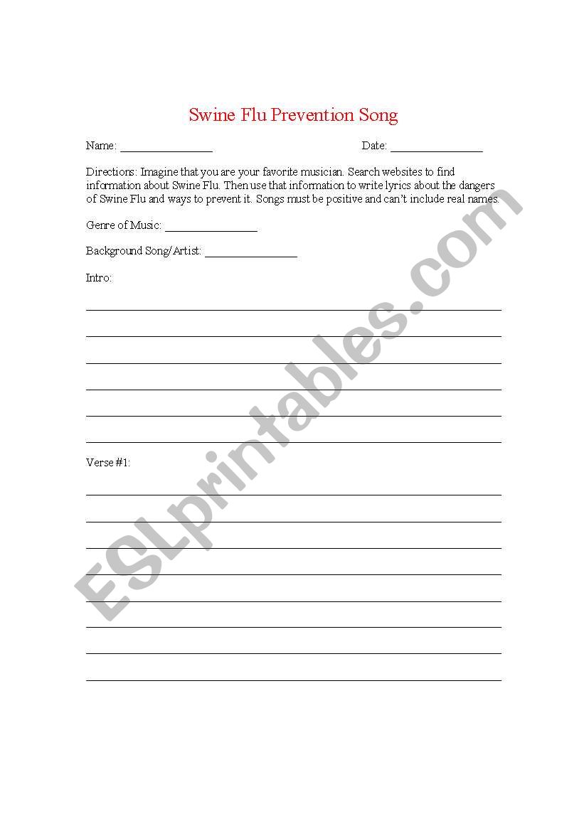 Swine Flu Prevention Song worksheet