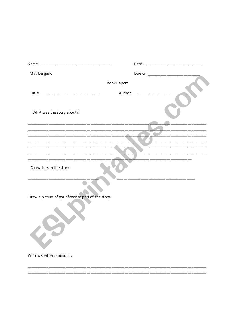 Book Report Format worksheet