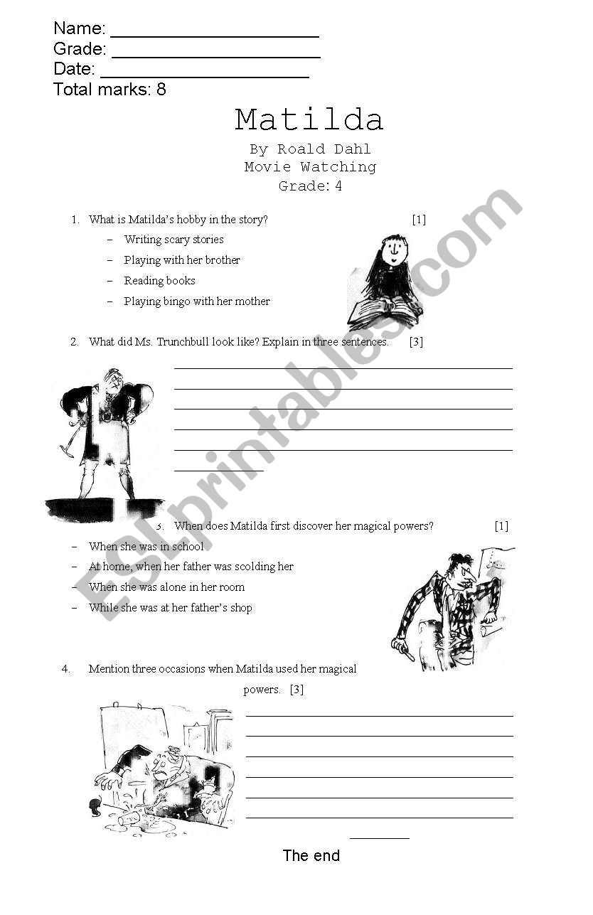 Matilda. movie watching  worksheet