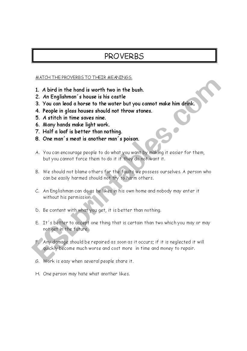 Proverbs worksheet