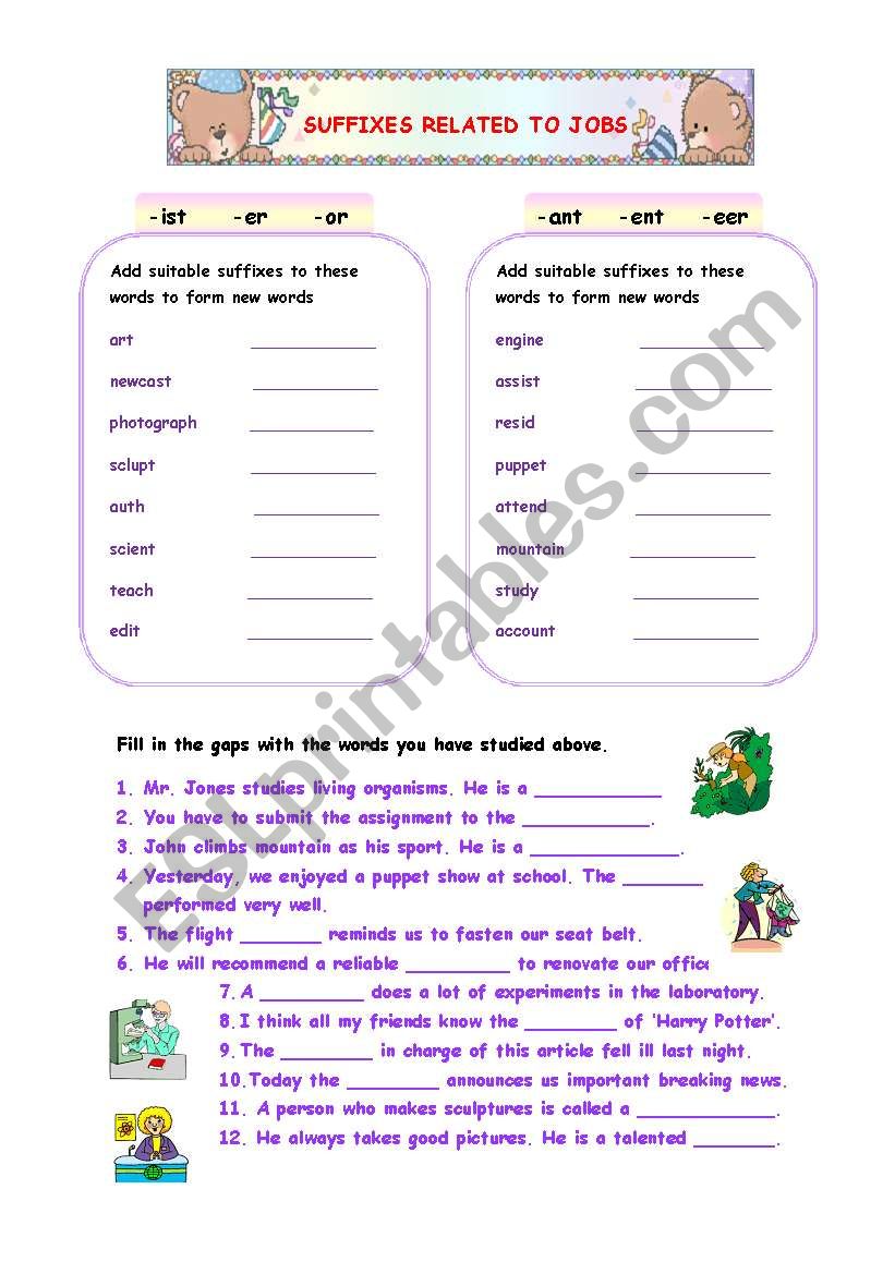 Suffixes Related to Jobs worksheet