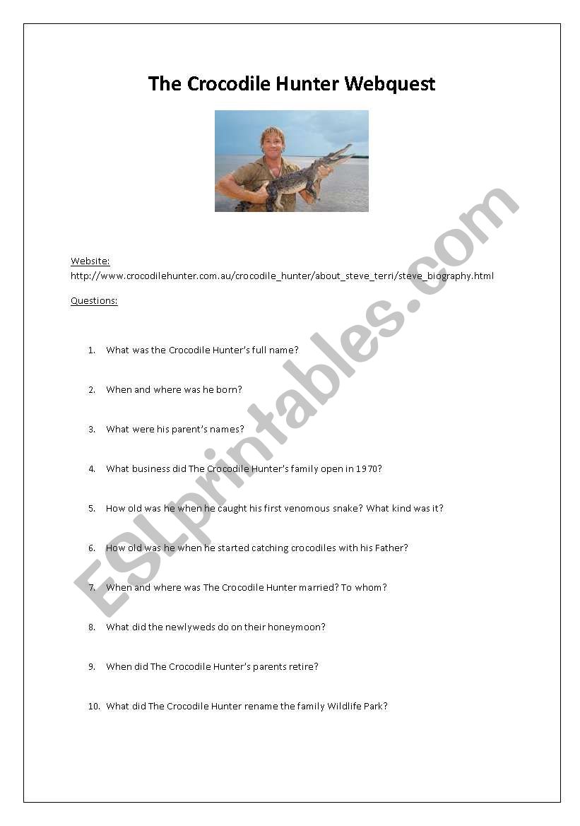 Crocodile Hunter Webquest worksheet