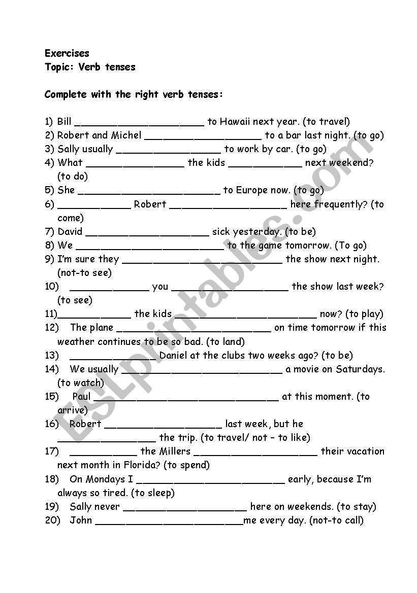 Verb tenses worksheet