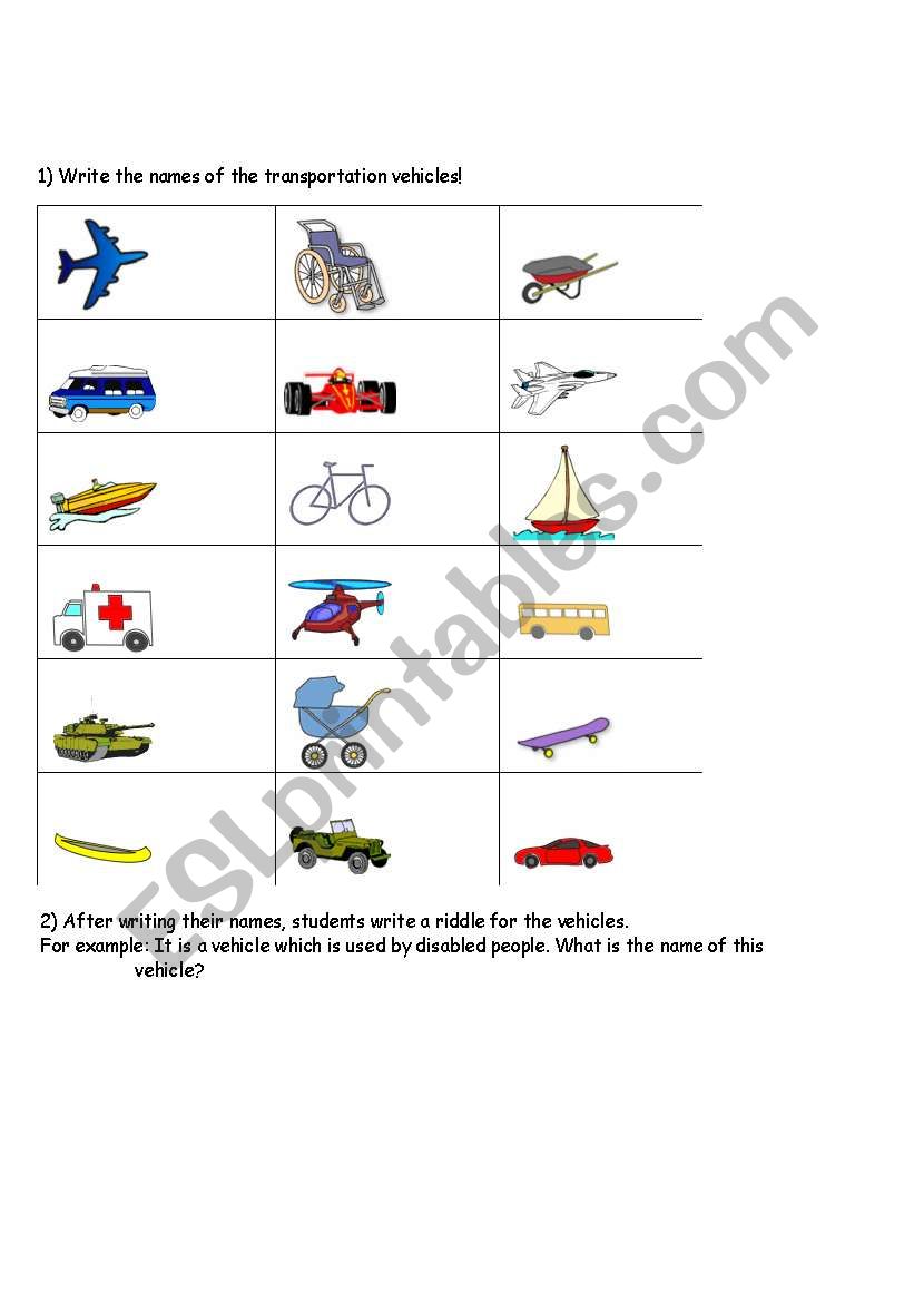 transports worksheet
