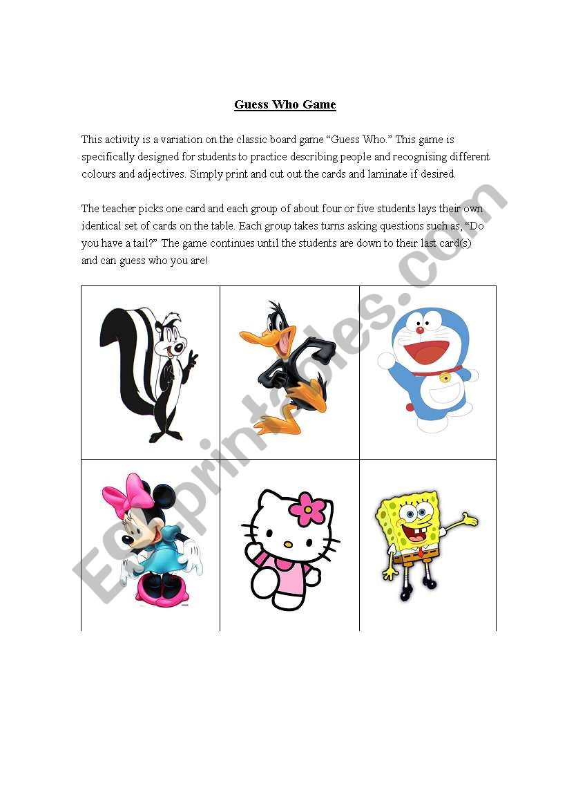 Guess Who Cards 2/3 worksheet