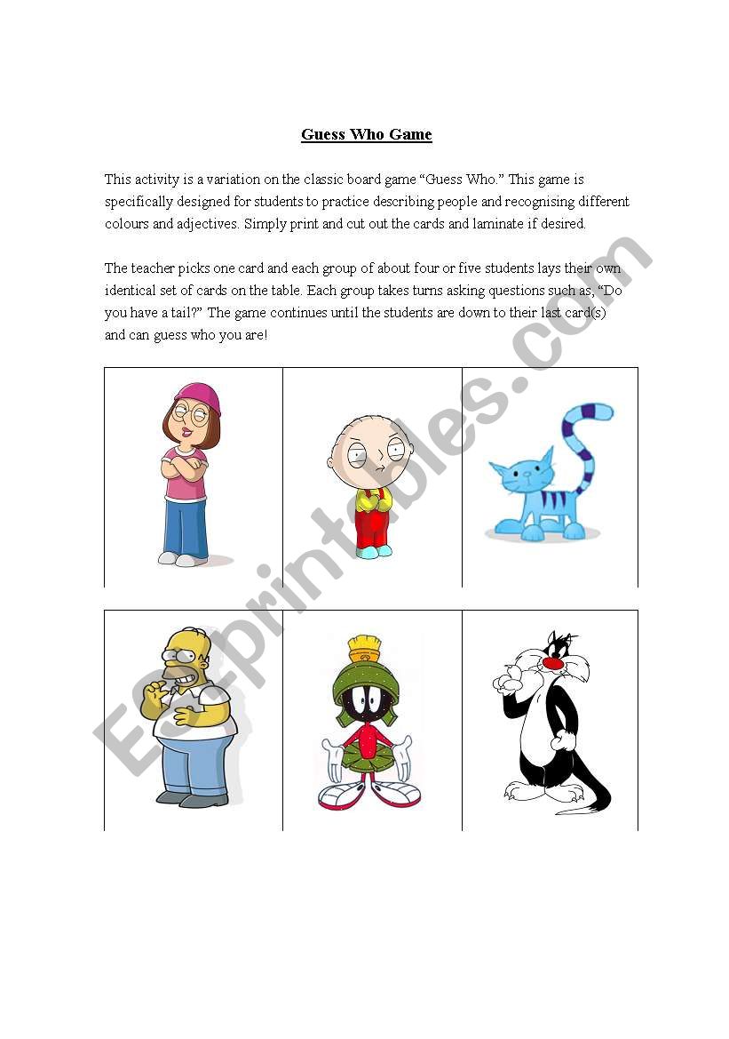 Guess Who Cards 3/3 worksheet